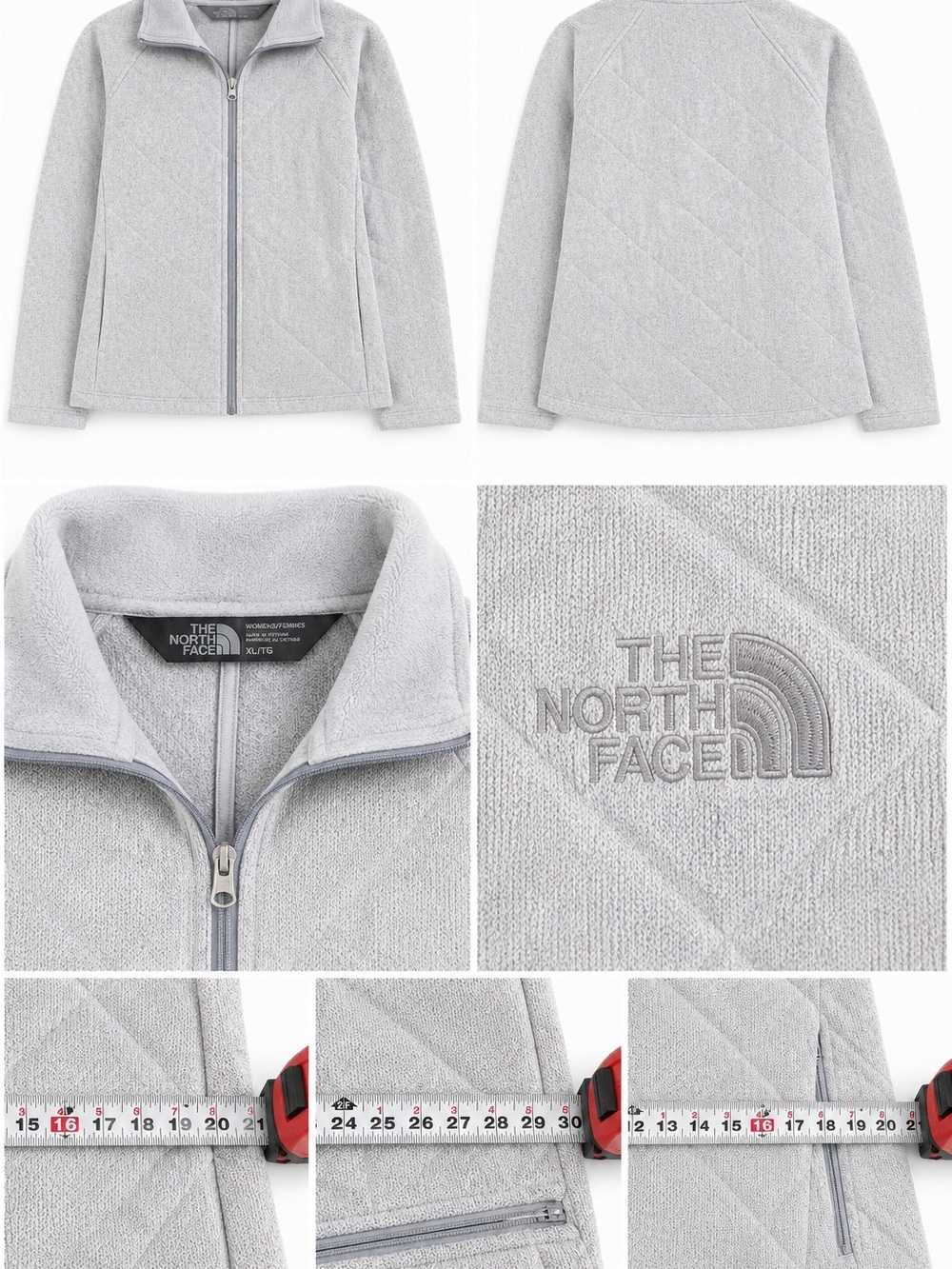 The North Face Women’s XL Gray Quilted Full Zip Fleece Jacket - Picture 6 of 7